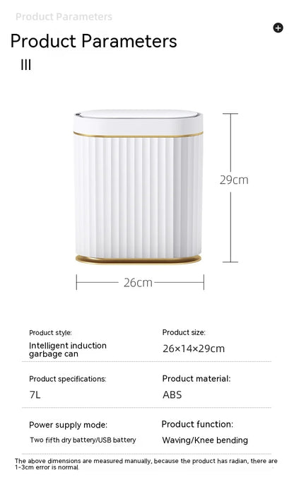 7L Smart Sensor Trash Can For Kitchen Garbage Tin for Bathroom Light Luxury Electric Family Living Room Cracks Trash Bin